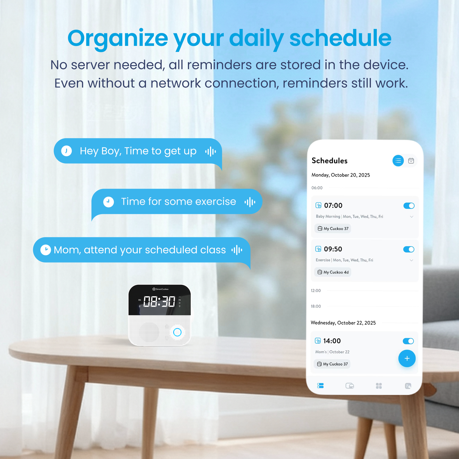 SmartCuckoo Wi-Fi Alarm Clock Radio - Voice Recording, Sleep Sounds, App Control, Auto-Dimmer, Multi-Alarms. Your Remote Management Solution for Family & Dependent Care SmartCuckoo Wi-Fi Alarm Clock Radio - Voice Recording, Sleep Sounds, App Control, Auto-Dimmer, Multi-Alarms. Your Remote Management Solution for Family & Dependent Care - Image 5