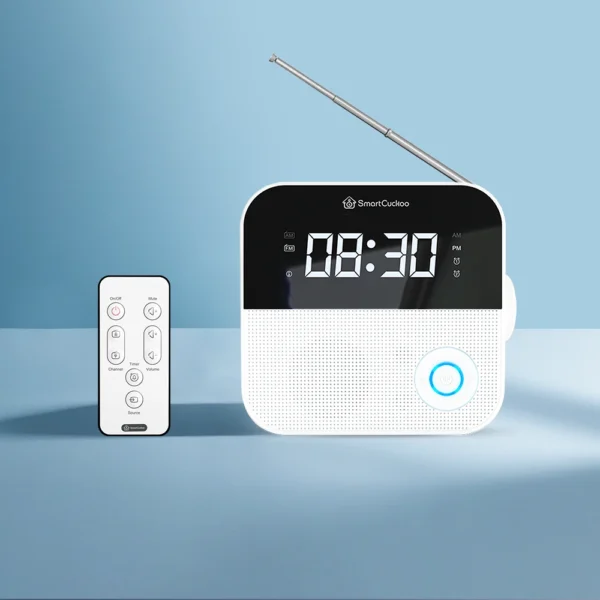 SmartCuckoo Stress Relief Alarm Clock Radio with Sleep Aid White Noise, Voice Messages & Ambient Light, App and Wi-Fi